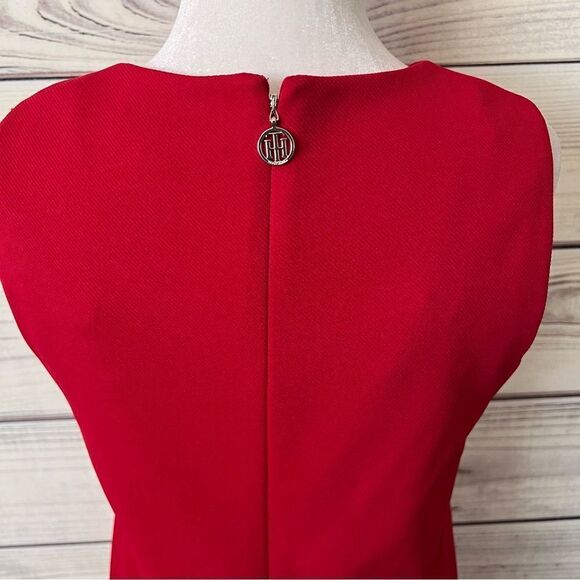 Tommy Hilfiger Red Twill Sleeveless Side Pocket Shift Dress - Picture 10 of 13